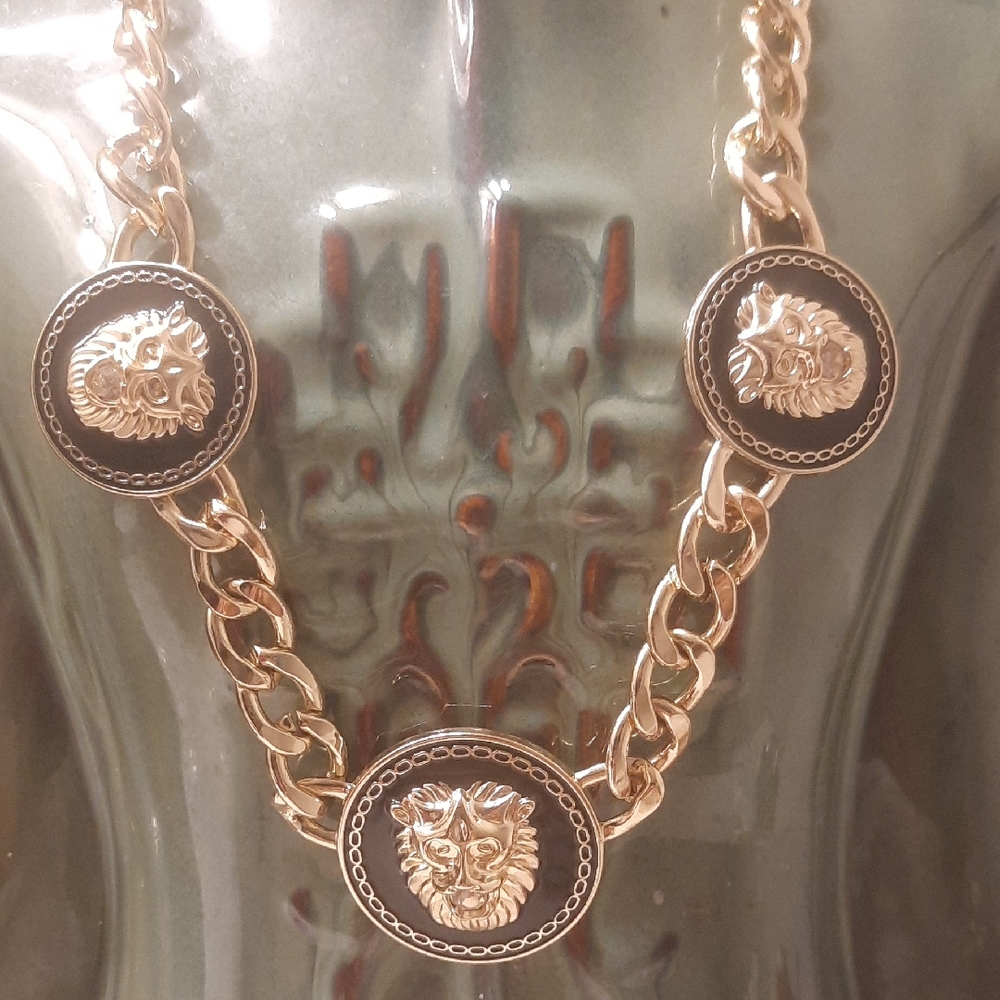 Natasha Couture Gold and Black Medallion Necklace